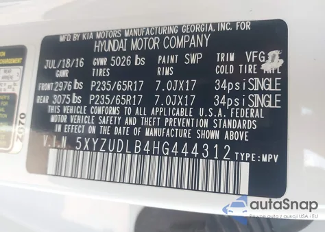 2017 Hyundai Santa Fe Sport 2.4L из США, поврежденный, VIN 5XYZUDLB4HG444312